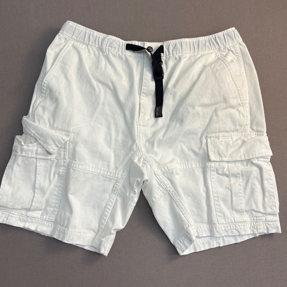 Denim & Supply Ralph Lauren Mens White Cargo Shorts Belted Elastic Waist Size L
